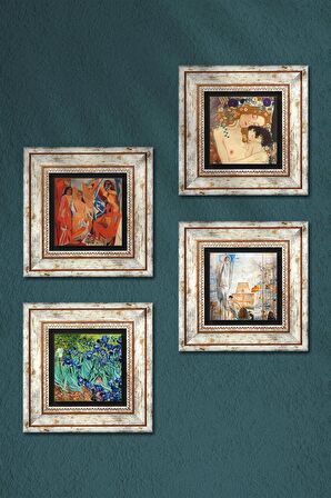 Salvador Dalí, Picasso, Van Gogh, Gustav Klimt Taş Duvar Tablosu Çerçeveli Duvar Dekoru 4 Parça Tablo Seti Wall Art