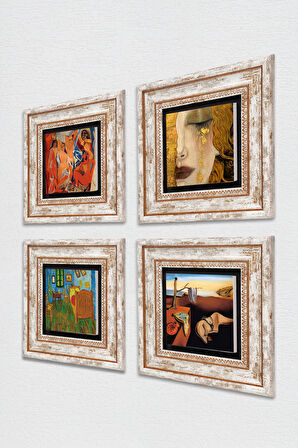 Salvador Dalí, Picasso, Van Gogh, Gustav Klimt Taş Duvar Tablosu Çerçeveli Duvar Dekoru 4 Parça Tablo Seti Wall Art