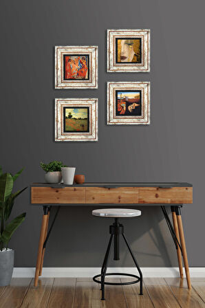 Salvador Dalí, Picasso, Claude Monet, Gustav Klimt Taş Duvar Tablosu Çerçeveli Duvar Dekoru 4 Parça Tablo Seti Wall Art