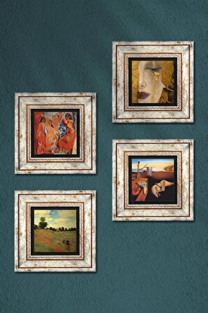 Salvador Dalí, Picasso, Claude Monet, Gustav Klimt Taş Duvar Tablosu Çerçeveli Duvar Dekoru 4 Parça Tablo Seti Wall Art