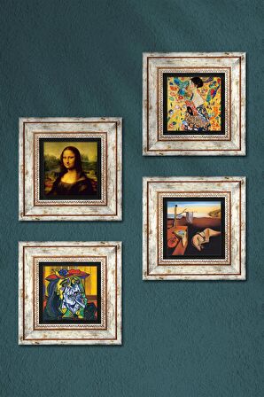 Salvador Dalí, Picasso, Gustav Klimt, Leonardo da Vinci Taş Duvar Tablosu Çerçeveli Duvar Dekoru 4 Parça Tablo Seti Wall Art