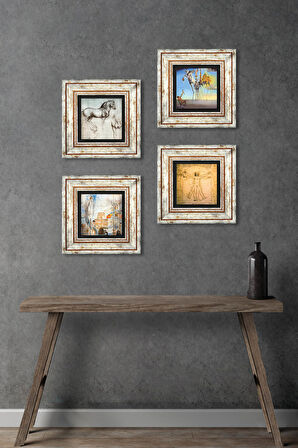 Salvador Dalí, Leonardo da Vinci Taş Duvar Tablosu Çerçeveli Duvar Dekoru 4 Parça Tablo Seti Wall Art