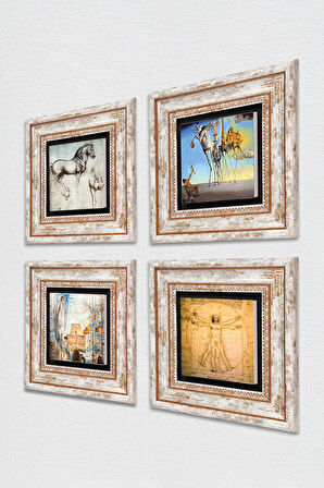 Salvador Dalí, Leonardo da Vinci Taş Duvar Tablosu Çerçeveli Duvar Dekoru 4 Parça Tablo Seti Wall Art