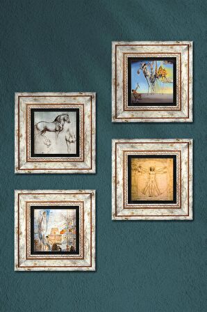 Salvador Dalí, Leonardo da Vinci Taş Duvar Tablosu Çerçeveli Duvar Dekoru 4 Parça Tablo Seti Wall Art