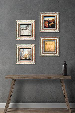 Salvador Dalí, Leonardo da Vinci Taş Duvar Tablosu Çerçeveli Duvar Dekoru 4 Parça Tablo Seti Wall Art