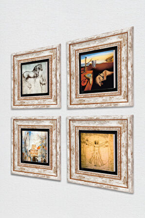 Salvador Dalí, Leonardo da Vinci Taş Duvar Tablosu Çerçeveli Duvar Dekoru 4 Parça Tablo Seti Wall Art