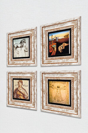 Salvador Dalí, Soteria Mozaiği, Leonardo da Vinci Taş Duvar Tablosu Çerçeveli Duvar Dekoru 4 Parça Tablo Seti Wall Art