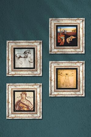 Salvador Dalí, Soteria Mozaiği, Leonardo da Vinci Taş Duvar Tablosu Çerçeveli Duvar Dekoru 4 Parça Tablo Seti Wall Art