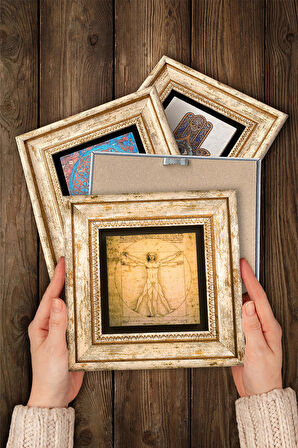 Mozaik, Antik Mısır, Bir Roma Sanat Aşığı, Da Vinci Vitruvius Adamı Taş Duvar Tablosu Çerçeveli Duvar Dekoru 4 Parça Tablo Seti Wall Art