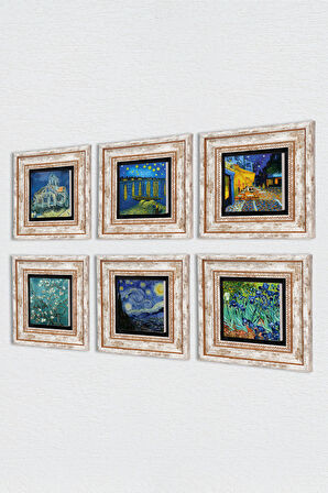 Van Gogh Taş Duvar Tablosu Çerçeveli Duvar Dekoru 6 Parça Tablo Seti Wall Art