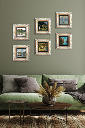 Claude Monet Taş Duvar Tablosu Çerçeveli Duvar Dekoru 6 Parça Tablo Seti Wall Art