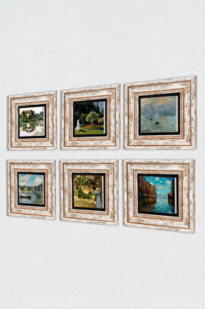 Claude Monet Taş Duvar Tablosu Çerçeveli Duvar Dekoru 6 Parça Tablo Seti Wall Art