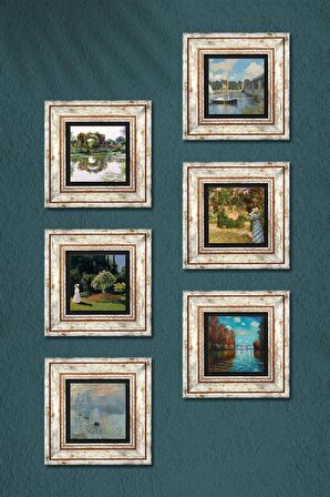 Claude Monet Taş Duvar Tablosu Çerçeveli Duvar Dekoru 6 Parça Tablo Seti Wall Art