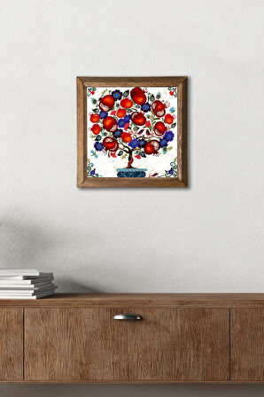 Nar Ağacı Taş Duvar Tablosu Ahşap Çerçeveli Duvar Dekoru Wall Art 25x25cm
