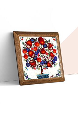 Nar Ağacı Taş Duvar Tablosu Ahşap Çerçeveli Duvar Dekoru Wall Art 25x25cm