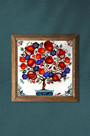 Nar Ağacı Taş Duvar Tablosu Ahşap Çerçeveli Duvar Dekoru Wall Art 25x25cm