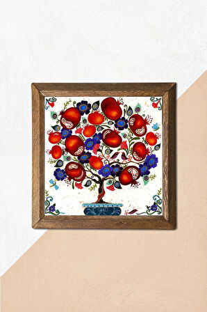 Nar Ağacı Taş Duvar Tablosu Ahşap Çerçeveli Duvar Dekoru Wall Art 25x25cm