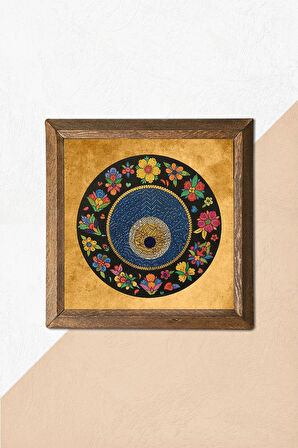 Nazar Boncuğu Taş Duvar Tablosu Ahşap Çerçeveli Duvar Dekoru Wall Art 25x25cm