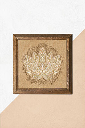 Lotus Çiçeği Taş Duvar Tablosu Ahşap Çerçeveli Duvar Dekoru Wall Art 25x25cm