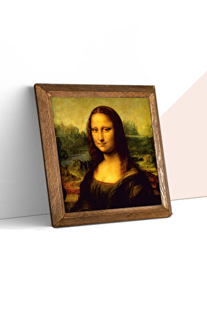 Leonardo da Vinci Mona Lisa Taş Duvar Tablosu Ahşap Çerçeveli Duvar Dekoru Wall Art 25x25cm