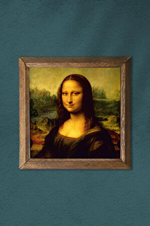 Leonardo da Vinci Mona Lisa Taş Duvar Tablosu Ahşap Çerçeveli Duvar Dekoru Wall Art 25x25cm