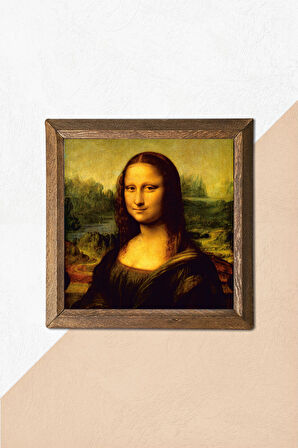 Leonardo da Vinci Mona Lisa Taş Duvar Tablosu Ahşap Çerçeveli Duvar Dekoru Wall Art 25x25cm