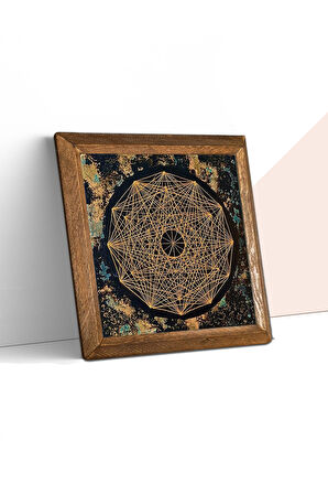 Sri Yantra Taş Duvar Tablosu Ahşap Çerçeveli Duvar Dekoru Wall Art 25x25cm
