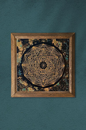 Sri Yantra Taş Duvar Tablosu Ahşap Çerçeveli Duvar Dekoru Wall Art 25x25cm