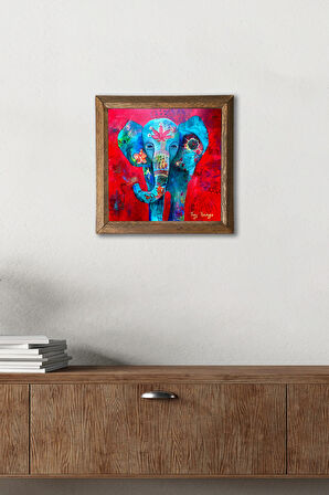 Fil Taş Duvar Tablosu Ahşap Çerçeveli Duvar Dekoru Wall Art 25x25cm