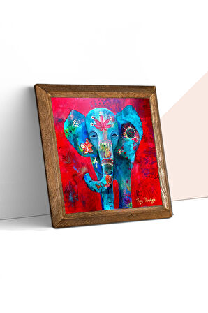 Fil Taş Duvar Tablosu Ahşap Çerçeveli Duvar Dekoru Wall Art 25x25cm