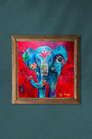 Fil Taş Duvar Tablosu Ahşap Çerçeveli Duvar Dekoru Wall Art 25x25cm