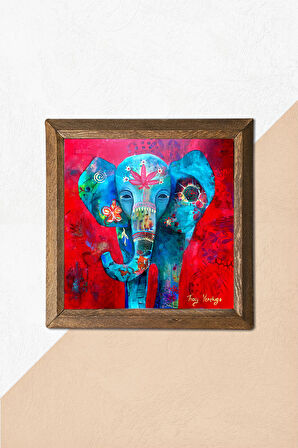 Fil Taş Duvar Tablosu Ahşap Çerçeveli Duvar Dekoru Wall Art 25x25cm