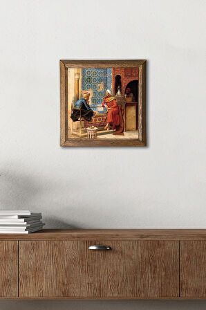 Satranç Oyunu Taş Duvar Tablosu Ahşap Çerçeveli Duvar Dekoru Wall Art 25x25cm