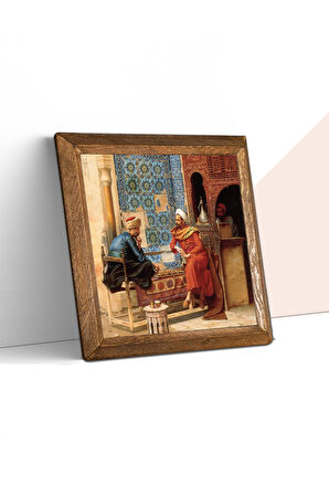 Satranç Oyunu Taş Duvar Tablosu Ahşap Çerçeveli Duvar Dekoru Wall Art 25x25cm