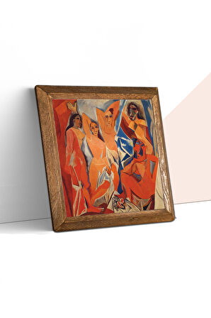 Pablo Picasso Avignonlu Kızlar Taş Duvar Tablosu Ahşap Çerçeveli Duvar Dekoru Wall Art 25x25cm