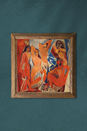 Pablo Picasso Avignonlu Kızlar Taş Duvar Tablosu Ahşap Çerçeveli Duvar Dekoru Wall Art 25x25cm