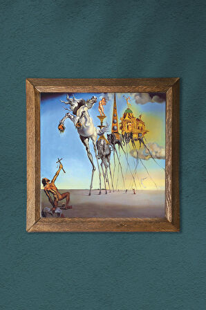 Salvador Dalí Aziz Antonius'un Baştan Çıkarılışı Taş Duvar Tablosu Ahşap Çerçeveli Duvar Dekoru Wall Art 25x25cm