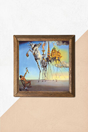 Salvador Dalí Aziz Antonius'un Baştan Çıkarılışı Taş Duvar Tablosu Ahşap Çerçeveli Duvar Dekoru Wall Art 25x25cm