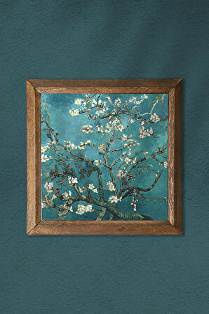 Vincent van Gogh Badem Ağacı Taş Duvar Tablosu Ahşap Çerçeveli Duvar Dekoru Wall Art 25x25cm