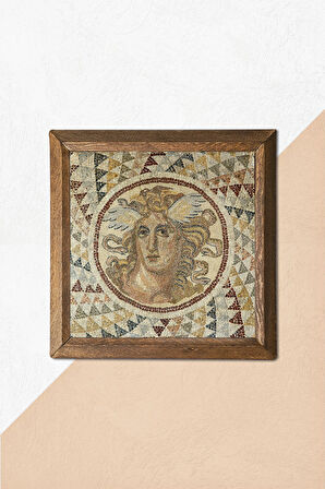 Mozaik Serisi Taş Duvar Tablosu Ahşap Çerçeveli Duvar Dekoru Wall Art 25x25cm