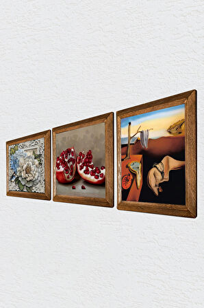 Salvador Dalí Belleğin Azmi, Kelebekli Çiçek, Nar Taş Duvar Tablosu Ahşap Çerçeveli Duvar Dekoru 3 Parça Tablo Seti Wall Art