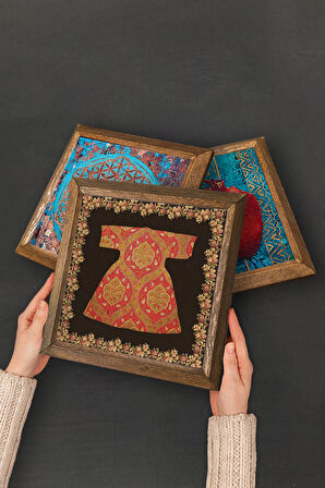 Hırka-i Şerif, Bereket Duası, Ayet-el Kürsi Taş Duvar Tablosu Ahşap Çerçeveli Duvar Dekoru 3 Parça Tablo Seti Wall Art