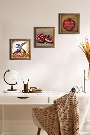 Bereket Duası, Semazen, Nar Taş Duvar Tablosu Ahşap Çerçeveli Duvar Dekoru 3 Parça Tablo Seti Wall Art