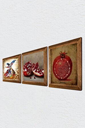 Bereket Duası, Semazen, Nar Taş Duvar Tablosu Ahşap Çerçeveli Duvar Dekoru 3 Parça Tablo Seti Wall Art