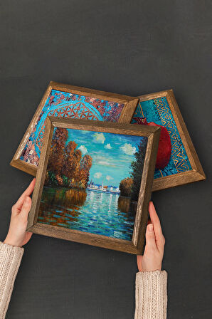 Claude Monet Sonbahar, Gelincikler, Ayasofya, Galata Kulesi Taş Duvar Tablosu Ahşap Çerçeveli Duvar Dekoru 4 Parça Tablo Seti Wall Art