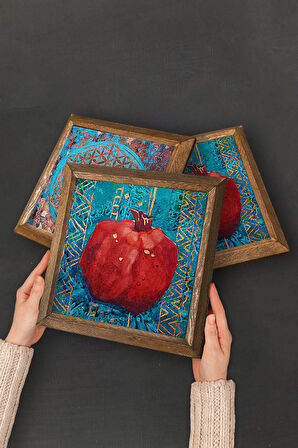 Fatma Ana Eli, Nar Ağacı, Semazen, Hayat Ağacı, Şahmeran Taş Duvar Tablosu Ahşap Çerçeveli Duvar Dekoru 6 Parça Tablo Seti Wall Art