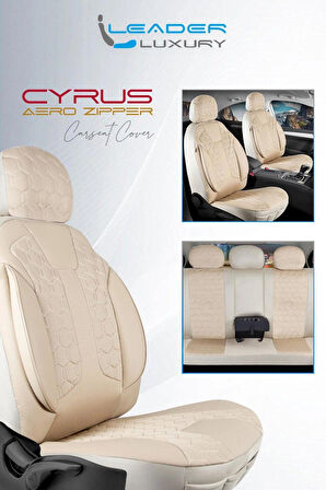 Citroen C-Elysee Lüx Deri Detaylı Oto Koltuk Kılıfı Ön Arka Takım Cyrus BEJ