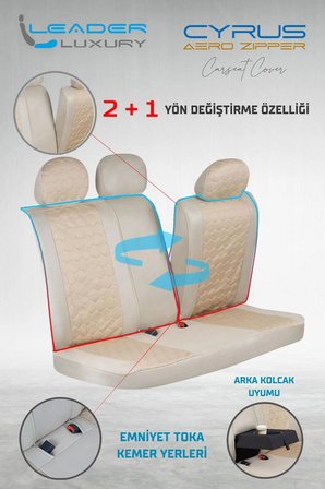 SsanYoung Korando Sports Lüx Deri Detaylı Oto Koltuk Kılıfı Ön Arka Takım Cyrus BEJ