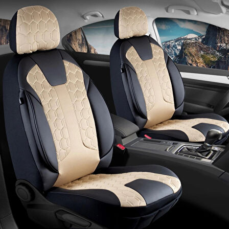 Fiat Tempra Lüx Deri Detaylı Oto Koltuk Kılıfı Ön Arka Takım Cyrus BEJ SİYAH