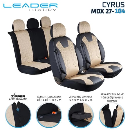 Nissan Almera Lüx Deri Detaylı Oto Koltuk Kılıfı Ön Arka Takım Cyrus BEJ SİYAH